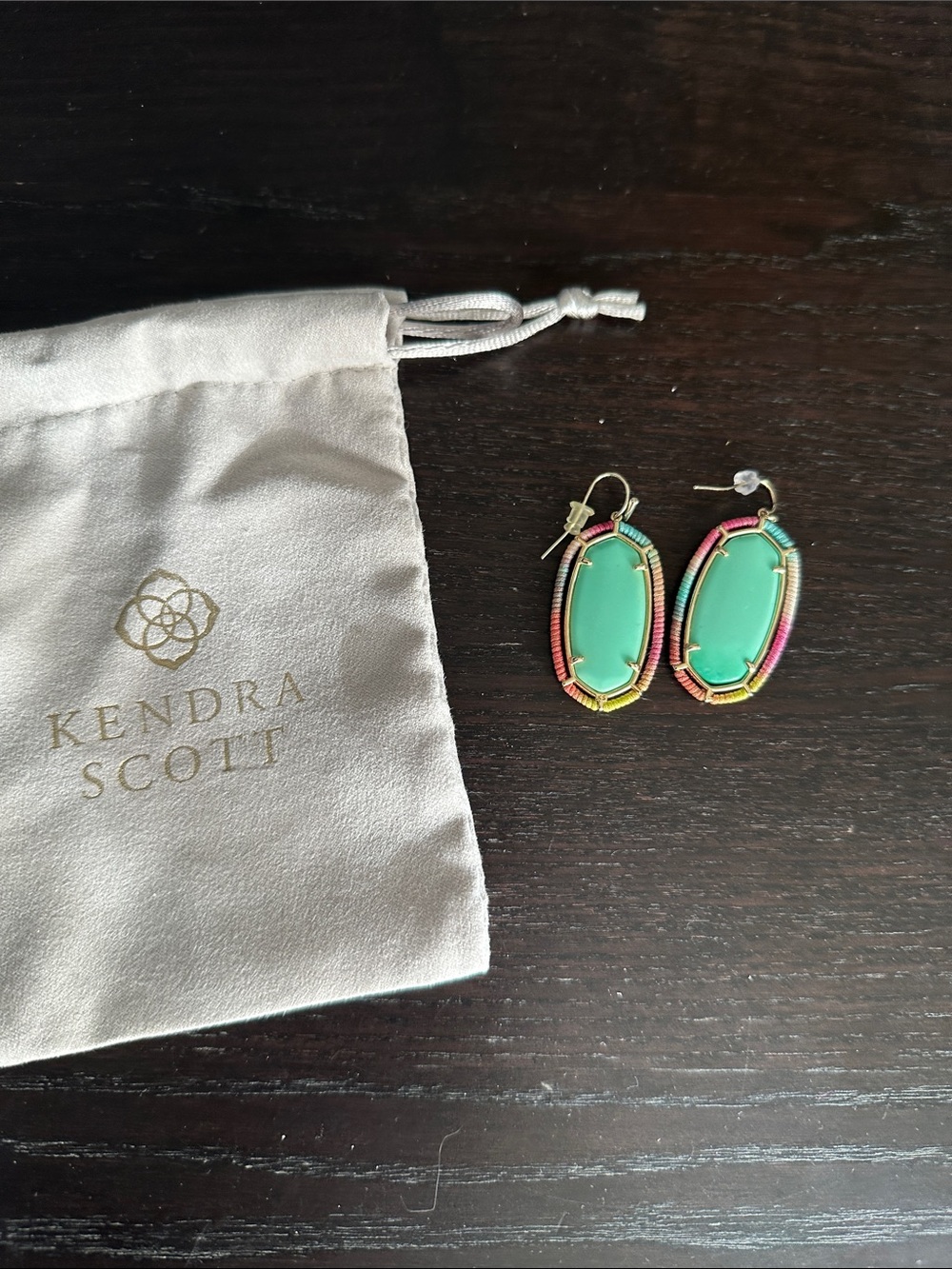 Kendra Scott Oval Turquoise Drop Earrings with Multicolor Thread